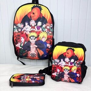 Anime Naruto Shippuden —3 in 1-Backpack, Lunch Box Pencil Case—New